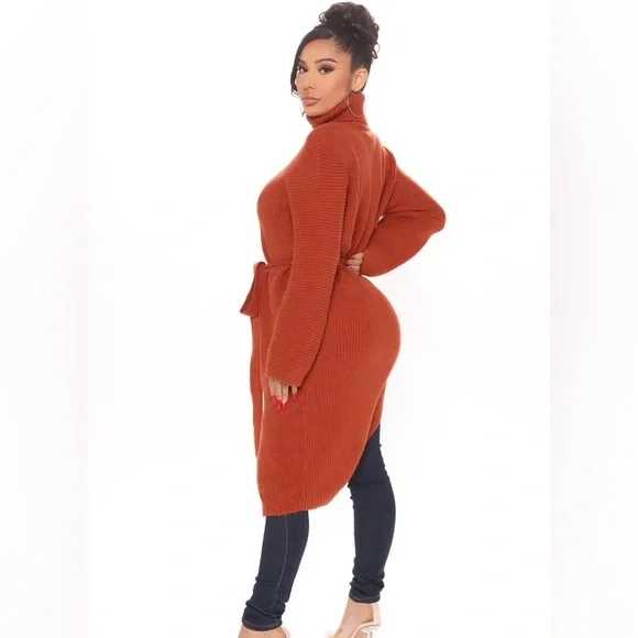 Fashion Nova Wrap Star Asymmetrical Sweater - Cognac - Size S - Picture 5 of 6